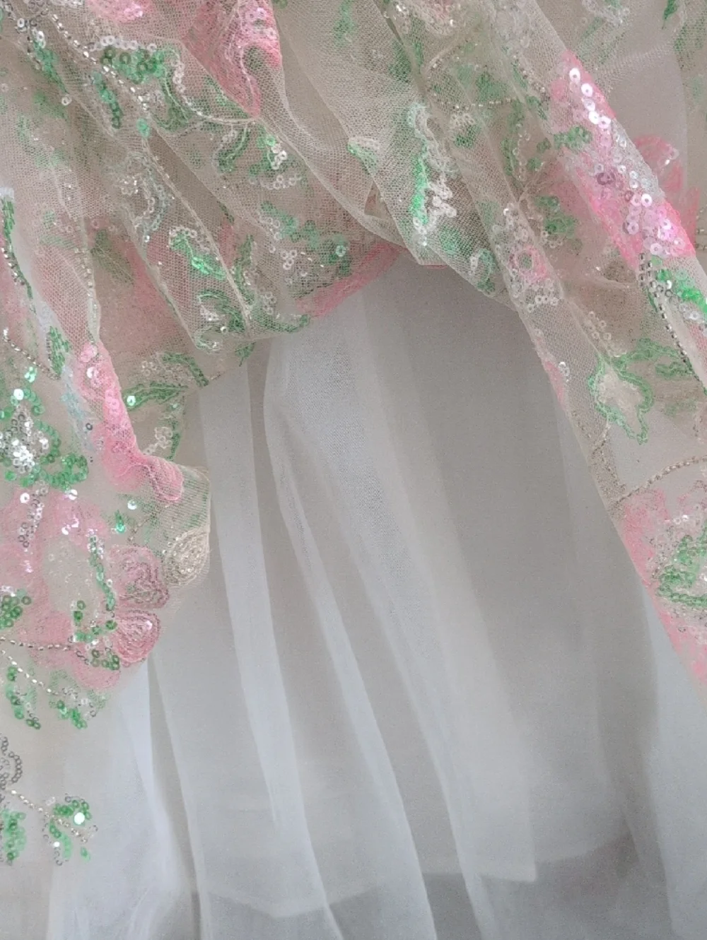 Lola + The Boys White Floral Sequin Girls' Formal Dress - Pink & Green